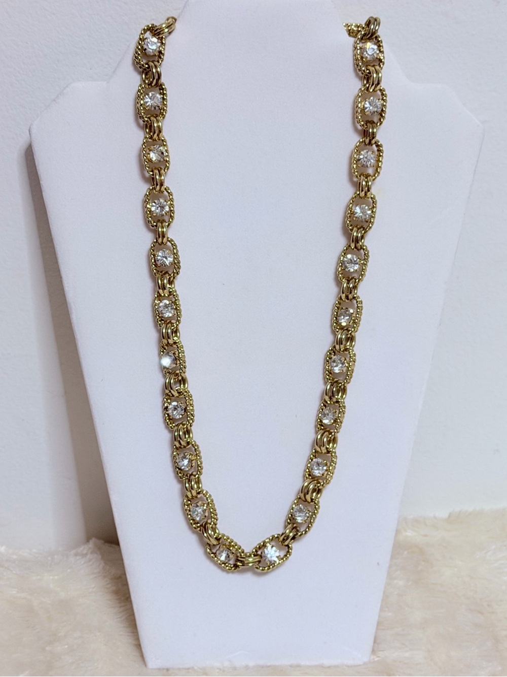 Gold Crystal Link Necklace - Elegant Women's Jewelry